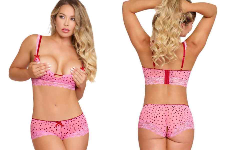 An open cup bra in a sassy color is fun and fabulous.